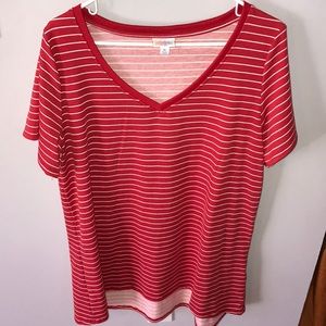 Lularoe XL Christy V-Neck Tee Red & White Striped